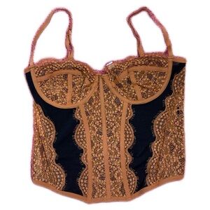 Urban Outfitters Mesh and Lace Bustier in Black and Orange